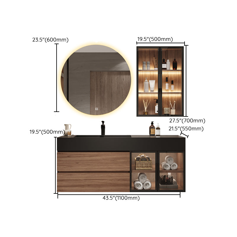 Waterproof Vanity Single Sink Drawers Wood Frame Wall-Mounted Vanity with Mirror Clearhalo 'Bathroom Remodel & Bathroom Fixtures' 'Bathroom Vanities' 'bathroom_vanities' 'Home Improvement' 'home_improvement' 'home_improvement_bathroom_vanities' 6952654