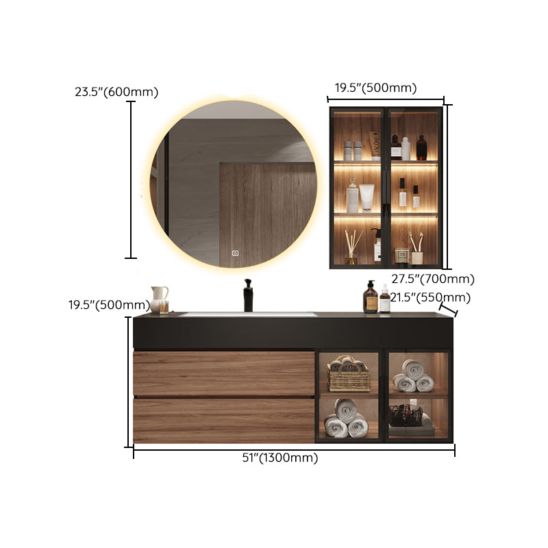 Waterproof Vanity Single Sink Drawers Wood Frame Wall-Mounted Vanity with Mirror Clearhalo 'Bathroom Remodel & Bathroom Fixtures' 'Bathroom Vanities' 'bathroom_vanities' 'Home Improvement' 'home_improvement' 'home_improvement_bathroom_vanities' 6952657