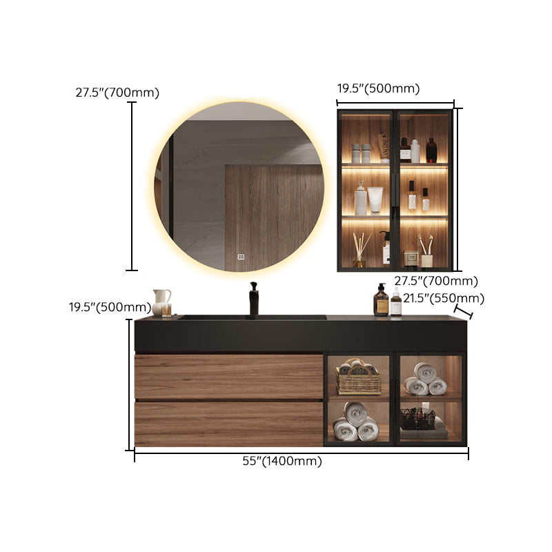 Waterproof Vanity Single Sink Drawers Wood Frame Wall-Mounted Vanity with Mirror Clearhalo 'Bathroom Remodel & Bathroom Fixtures' 'Bathroom Vanities' 'bathroom_vanities' 'Home Improvement' 'home_improvement' 'home_improvement_bathroom_vanities' 6952660