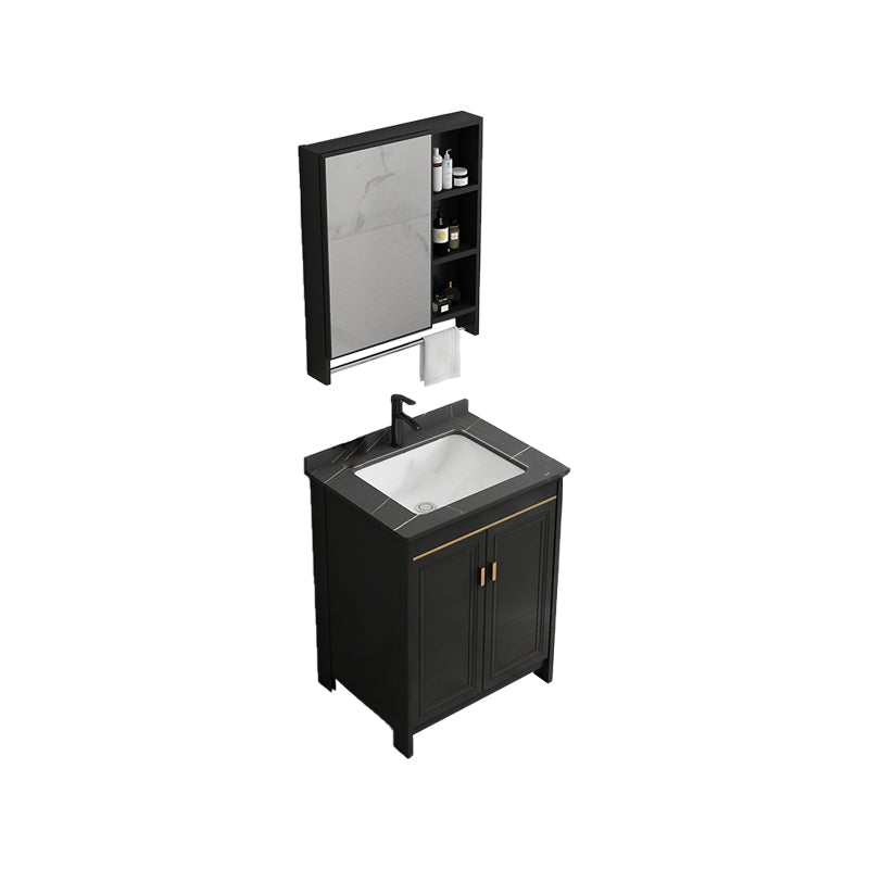 Black Bath Vanity Single Sink Metal Frame Mirror Vanity with Soft Close Door Vanity & Faucet & Mirror Cabinet 24"L x 19"W x 32"H Towel Bar Included Clearhalo 'Bathroom Remodel & Bathroom Fixtures' 'Bathroom Vanities' 'bathroom_vanities' 'Home Improvement' 'home_improvement' 'home_improvement_bathroom_vanities' 6952668