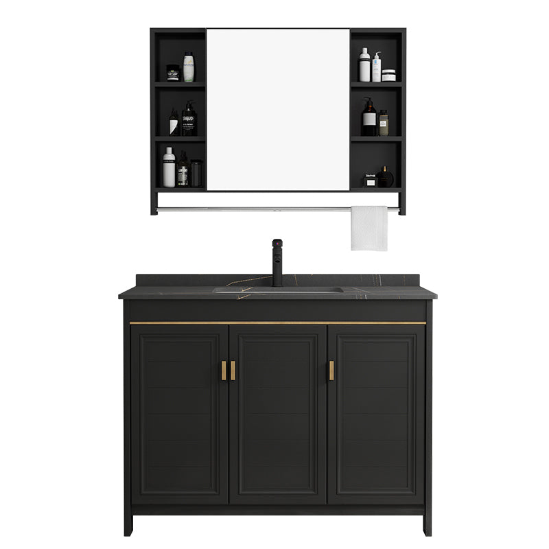 Black Bath Vanity Single Sink Metal Frame Mirror Vanity with Soft Close Door Clearhalo 'Bathroom Remodel & Bathroom Fixtures' 'Bathroom Vanities' 'bathroom_vanities' 'Home Improvement' 'home_improvement' 'home_improvement_bathroom_vanities' 6952670