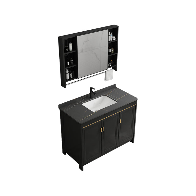 Black Bath Vanity Single Sink Metal Frame Mirror Vanity with Soft Close Door Vanity & Faucet & Mirror Cabinet Towel Bar Included Clearhalo 'Bathroom Remodel & Bathroom Fixtures' 'Bathroom Vanities' 'bathroom_vanities' 'Home Improvement' 'home_improvement' 'home_improvement_bathroom_vanities' 6952671