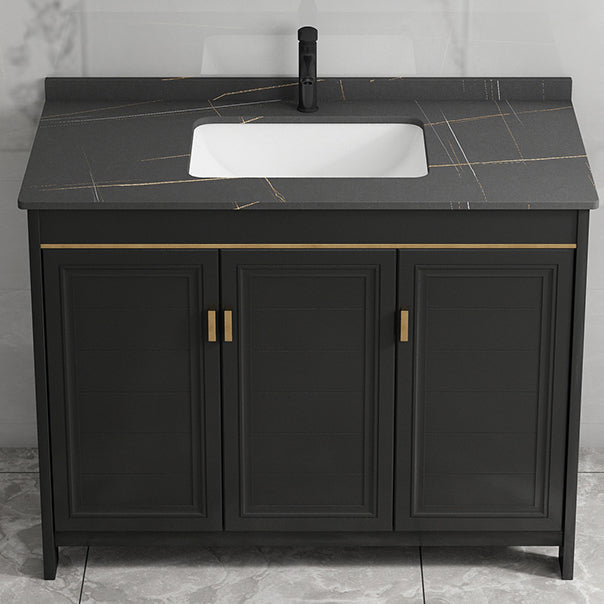 Black Bath Vanity Single Sink Metal Frame Mirror Vanity with Soft Close Door Clearhalo 'Bathroom Remodel & Bathroom Fixtures' 'Bathroom Vanities' 'bathroom_vanities' 'Home Improvement' 'home_improvement' 'home_improvement_bathroom_vanities' 6952674