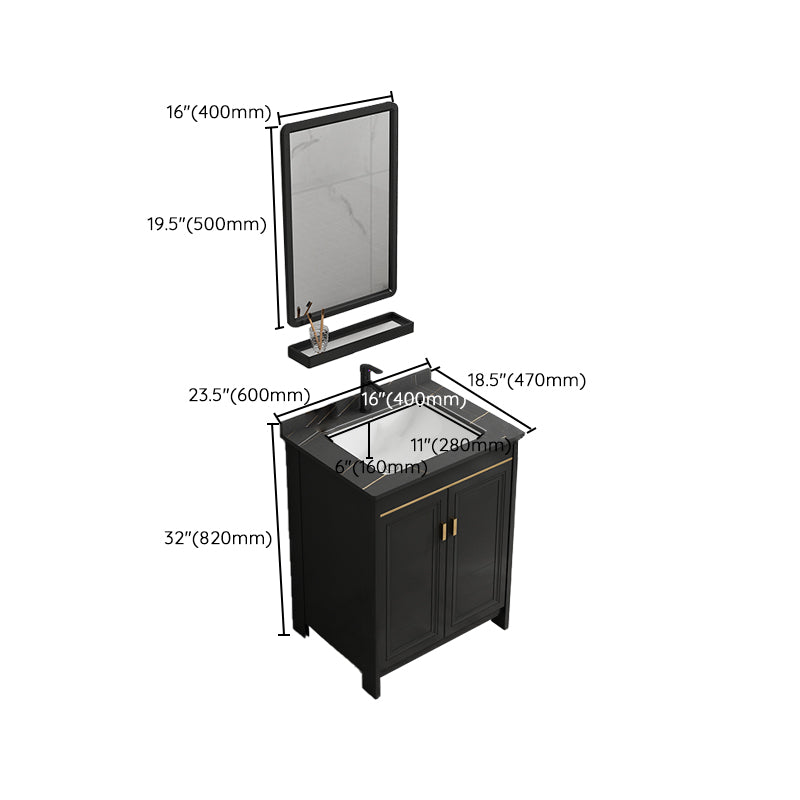 Black Bath Vanity Single Sink Metal Frame Mirror Vanity with Soft Close Door Clearhalo 'Bathroom Remodel & Bathroom Fixtures' 'Bathroom Vanities' 'bathroom_vanities' 'Home Improvement' 'home_improvement' 'home_improvement_bathroom_vanities' 6952695