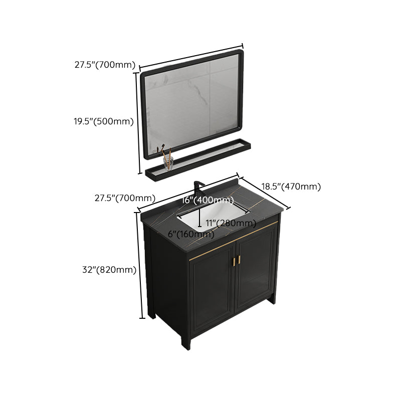 Black Bath Vanity Single Sink Metal Frame Mirror Vanity with Soft Close Door Clearhalo 'Bathroom Remodel & Bathroom Fixtures' 'Bathroom Vanities' 'bathroom_vanities' 'Home Improvement' 'home_improvement' 'home_improvement_bathroom_vanities' 6952696