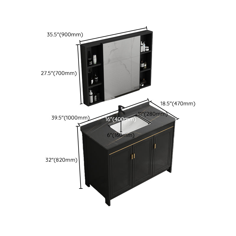 Black Bath Vanity Single Sink Metal Frame Mirror Vanity with Soft Close Door Clearhalo 'Bathroom Remodel & Bathroom Fixtures' 'Bathroom Vanities' 'bathroom_vanities' 'Home Improvement' 'home_improvement' 'home_improvement_bathroom_vanities' 6952707