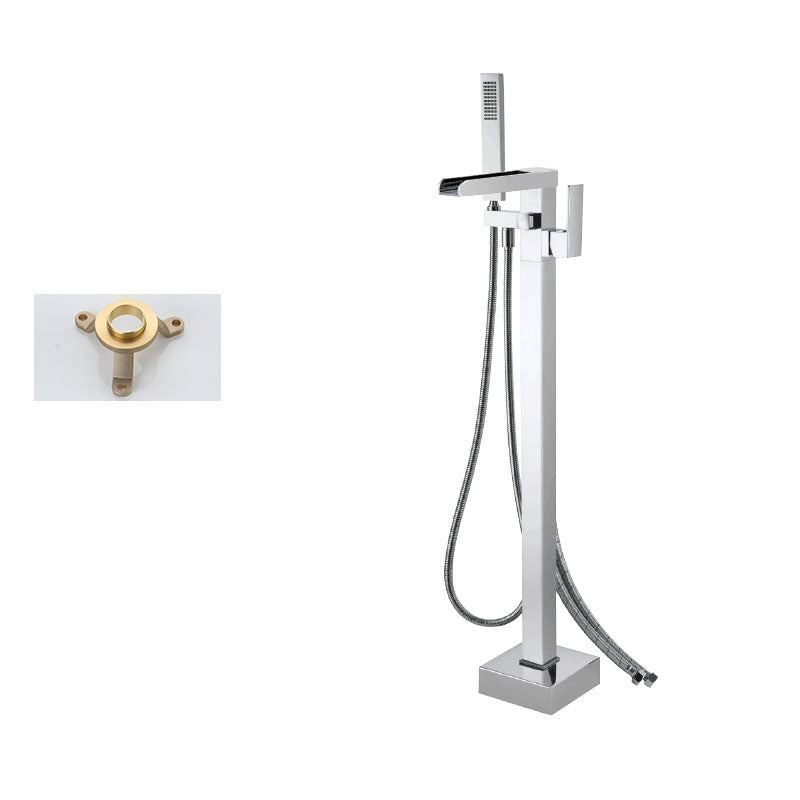 Floor Mounted Metal Freestanding Tub Filler Single Handle Waterfall Freestanding Faucet Chrome Wall Clearhalo 'Bathroom Remodel & Bathroom Fixtures' 'Bathtub Faucets' 'bathtub_faucets' 'Home Improvement' 'home_improvement' 'home_improvement_bathtub_faucets' 6952710