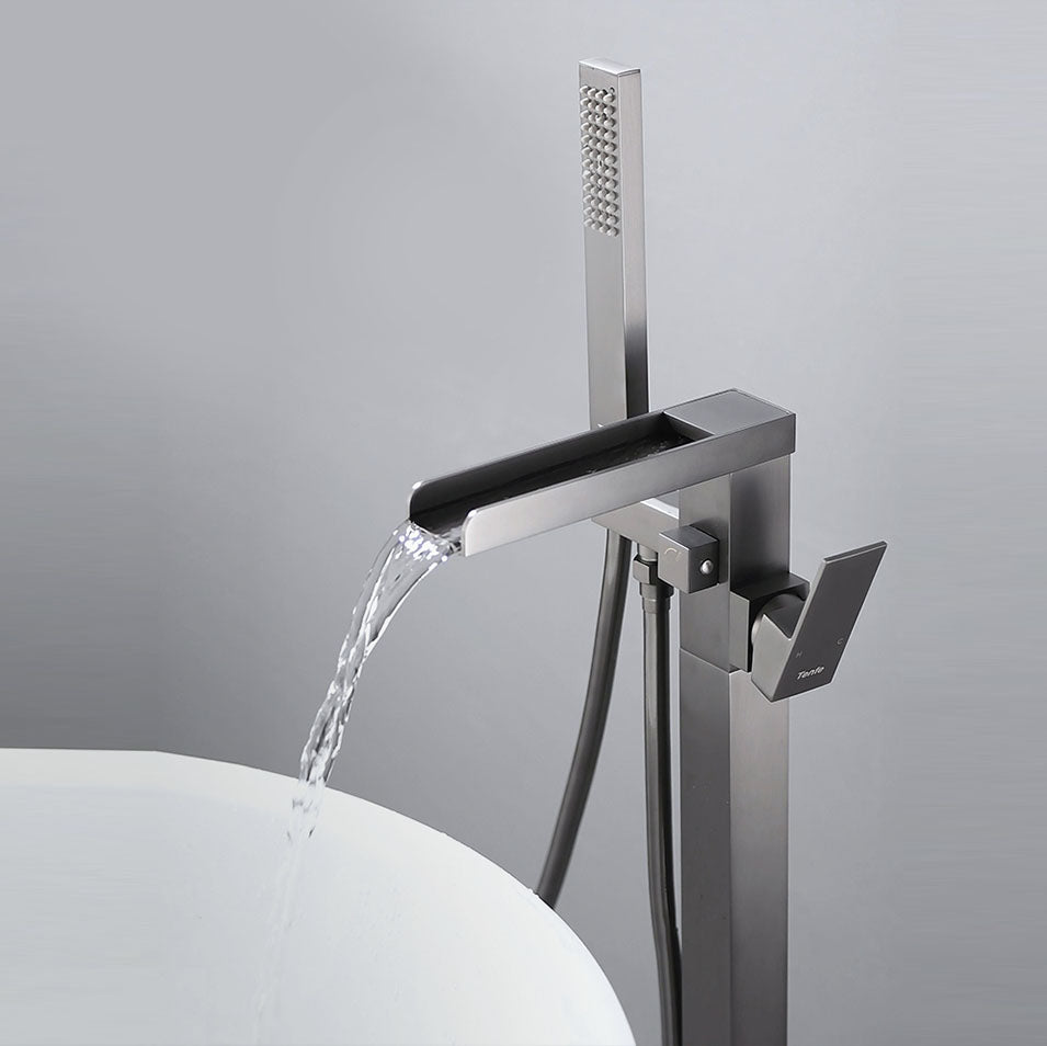 Floor Mounted Metal Freestanding Tub Filler Single Handle Waterfall Freestanding Faucet Clearhalo 'Bathroom Remodel & Bathroom Fixtures' 'Bathtub Faucets' 'bathtub_faucets' 'Home Improvement' 'home_improvement' 'home_improvement_bathtub_faucets' 6952711