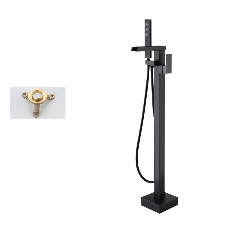 Floor Mounted Metal Freestanding Tub Filler Single Handle Waterfall Freestanding Faucet Black Ground Clearhalo 'Bathroom Remodel & Bathroom Fixtures' 'Bathtub Faucets' 'bathtub_faucets' 'Home Improvement' 'home_improvement' 'home_improvement_bathtub_faucets' 6952712