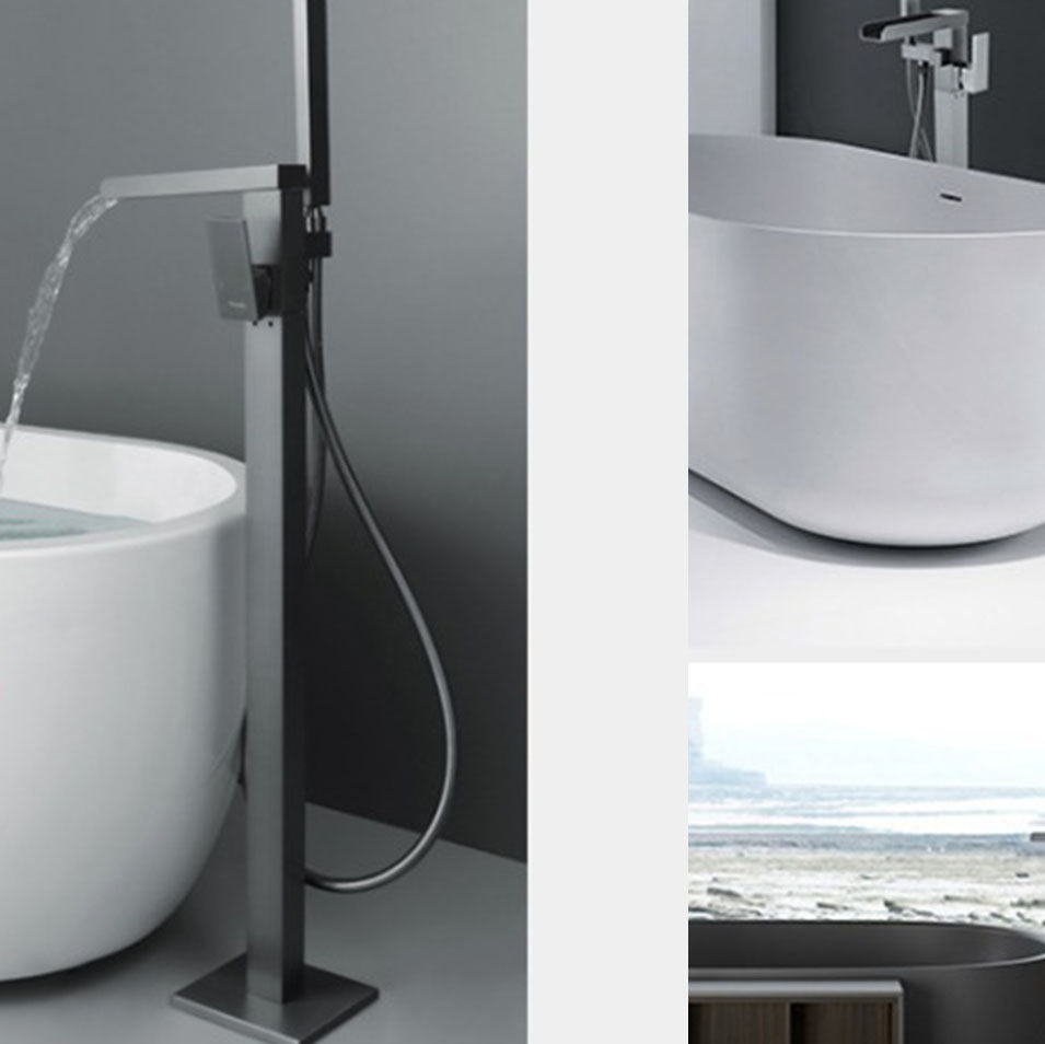 Floor Mounted Metal Freestanding Tub Filler Single Handle Waterfall Freestanding Faucet Clearhalo 'Bathroom Remodel & Bathroom Fixtures' 'Bathtub Faucets' 'bathtub_faucets' 'Home Improvement' 'home_improvement' 'home_improvement_bathtub_faucets' 6952714