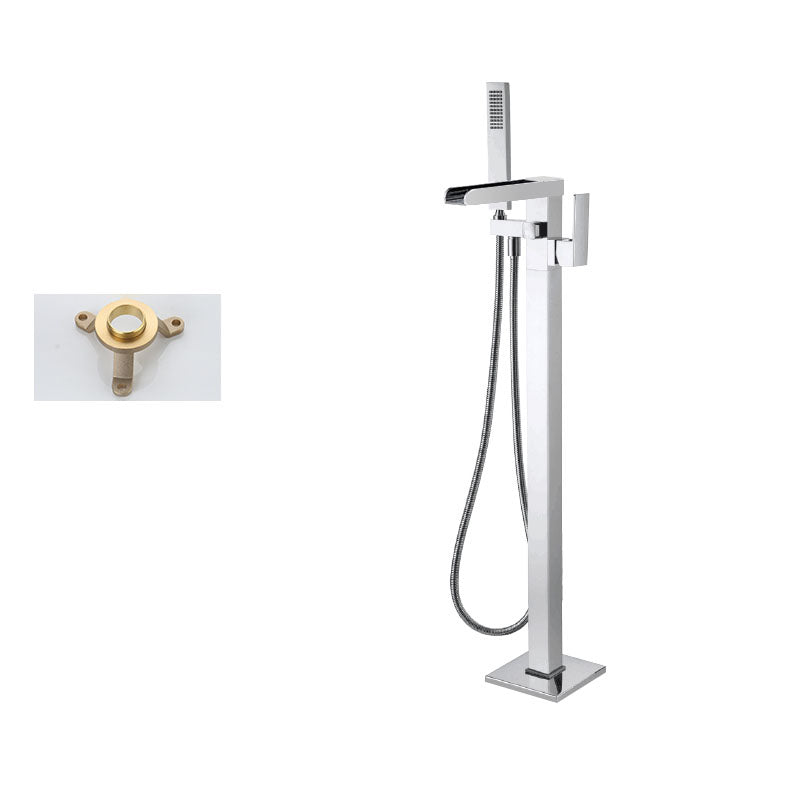 Floor Mounted Metal Freestanding Tub Filler Single Handle Waterfall Freestanding Faucet Chrome Ground Clearhalo 'Bathroom Remodel & Bathroom Fixtures' 'Bathtub Faucets' 'bathtub_faucets' 'Home Improvement' 'home_improvement' 'home_improvement_bathtub_faucets' 6952716