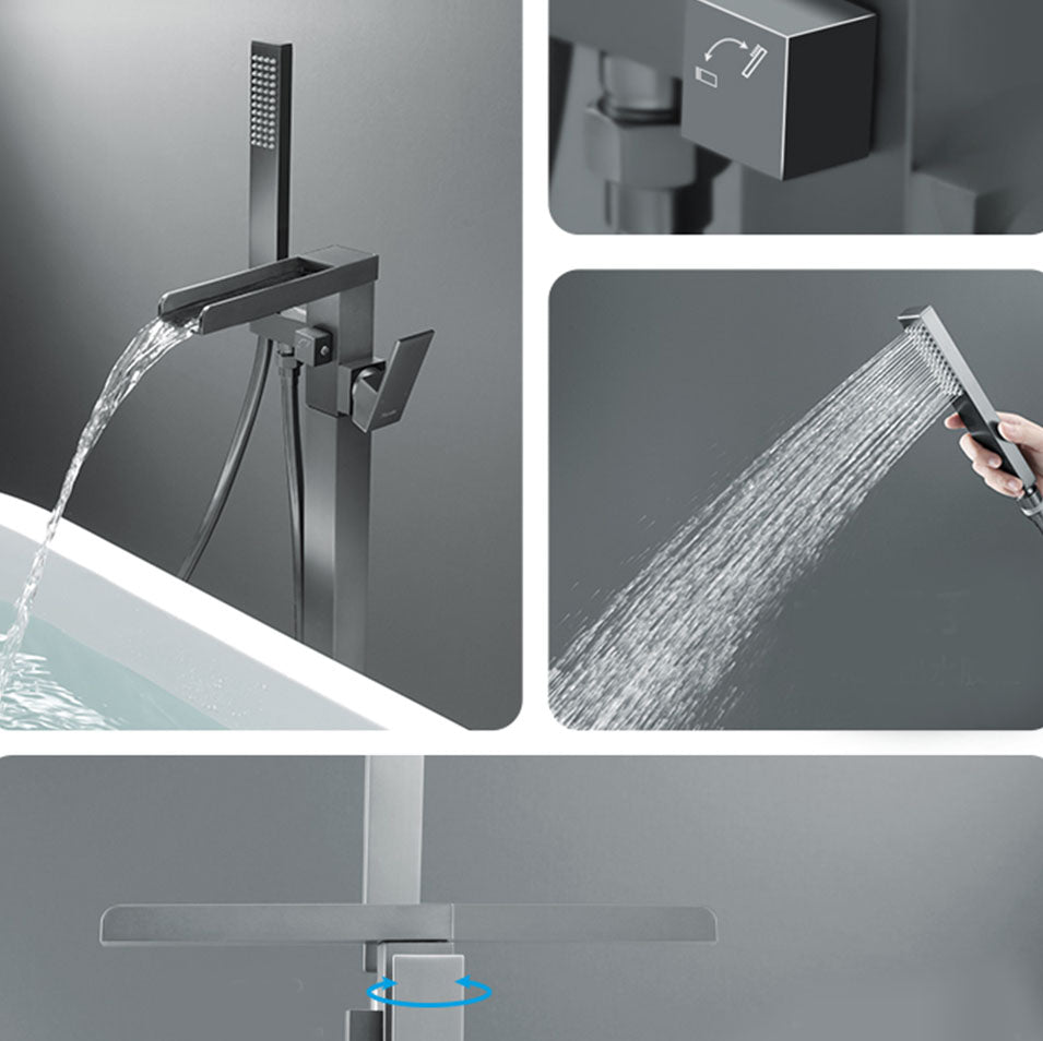 Floor Mounted Metal Freestanding Tub Filler Single Handle Waterfall Freestanding Faucet Clearhalo 'Bathroom Remodel & Bathroom Fixtures' 'Bathtub Faucets' 'bathtub_faucets' 'Home Improvement' 'home_improvement' 'home_improvement_bathtub_faucets' 6952719