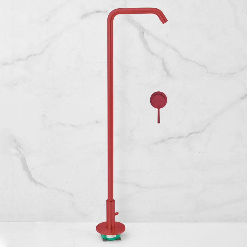 Tub Filler High Arc Handshower Lever Handle Copper Freestanding Tub Filler Red Manual Switch Clearhalo 'Bathroom Remodel & Bathroom Fixtures' 'Bathtub Faucets' 'bathtub_faucets' 'Home Improvement' 'home_improvement' 'home_improvement_bathtub_faucets' 6952765