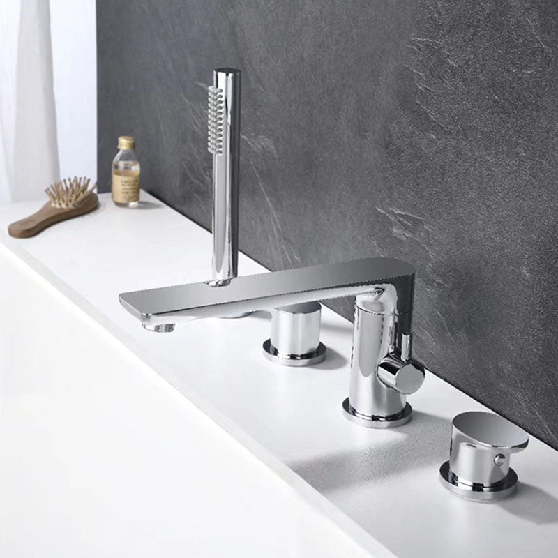 Deck Mounted Tub Filler Copper Lever Handle Low Arc Handshower Tub Filler Clearhalo 'Bathroom Remodel & Bathroom Fixtures' 'Bathtub Faucets' 'bathtub_faucets' 'Home Improvement' 'home_improvement' 'home_improvement_bathtub_faucets' 6952774