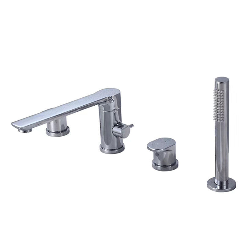 Deck Mounted Tub Filler Copper Lever Handle Low Arc Handshower Tub Filler Clearhalo 'Bathroom Remodel & Bathroom Fixtures' 'Bathtub Faucets' 'bathtub_faucets' 'Home Improvement' 'home_improvement' 'home_improvement_bathtub_faucets' 6952775