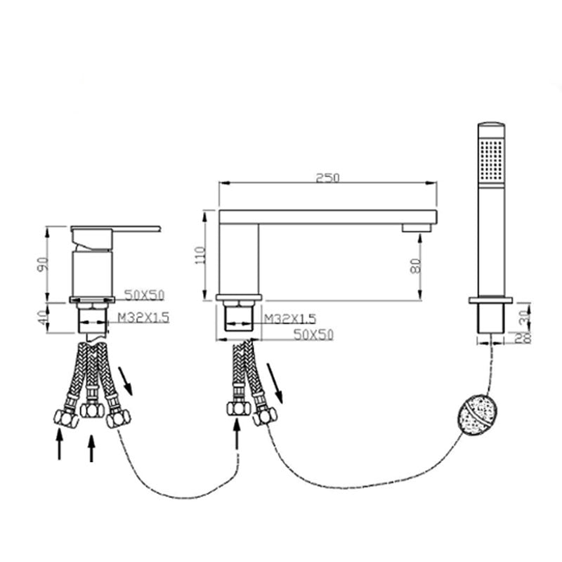 Modern Swivel Roman Tub Faucet Set Deck Mounted with Handheld Shower Clearhalo 'Bathroom Remodel & Bathroom Fixtures' 'Bathtub Faucets' 'bathtub_faucets' 'Home Improvement' 'home_improvement' 'home_improvement_bathtub_faucets' 6952864