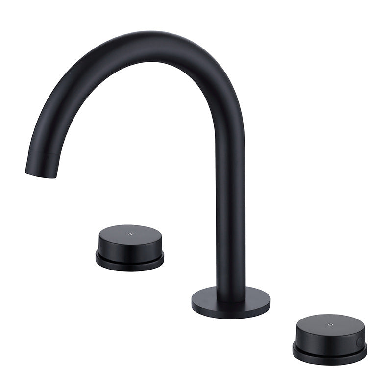 Glam Brass Widespread Bathroom Faucet 3 Hole Circular Vanity Faucet Black Gooseneck Clearhalo 'Bathroom Remodel & Bathroom Fixtures' 'Bathroom Sink Faucets' 'Bathroom Sinks & Faucet Components' 'bathroom_sink_faucets' 'Home Improvement' 'home_improvement' 'home_improvement_bathroom_sink_faucets' 6957353