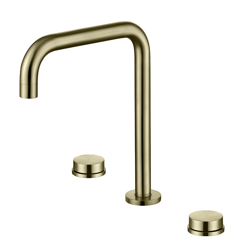 Glam Brass Widespread Bathroom Faucet 3 Hole Circular Vanity Faucet Clearhalo 'Bathroom Remodel & Bathroom Fixtures' 'Bathroom Sink Faucets' 'Bathroom Sinks & Faucet Components' 'bathroom_sink_faucets' 'Home Improvement' 'home_improvement' 'home_improvement_bathroom_sink_faucets' 6957359