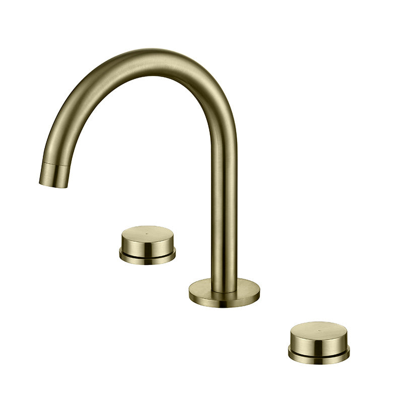 Glam Brass Widespread Bathroom Faucet 3 Hole Circular Vanity Faucet Clearhalo 'Bathroom Remodel & Bathroom Fixtures' 'Bathroom Sink Faucets' 'Bathroom Sinks & Faucet Components' 'bathroom_sink_faucets' 'Home Improvement' 'home_improvement' 'home_improvement_bathroom_sink_faucets' 6957365