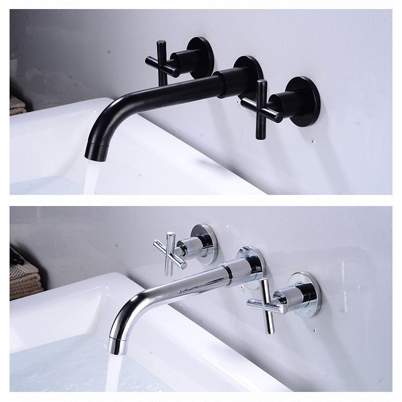 Full Copper Widespread Sink Faucet Double Handle Wall Mounted Bathroom Basin Faucet Clearhalo 'bathroom_sink_faucets' 'Conjunta de Baño y Conjunta de Grifo' 'Coronamiento de Baño y Dispositivo de Baño' 'Grifo del lavabo del baño' 'Hogar' 'home_improvement' 'home_improvement_bathroom_sink_faucets' 'Mejoras para el hogar' 6957403