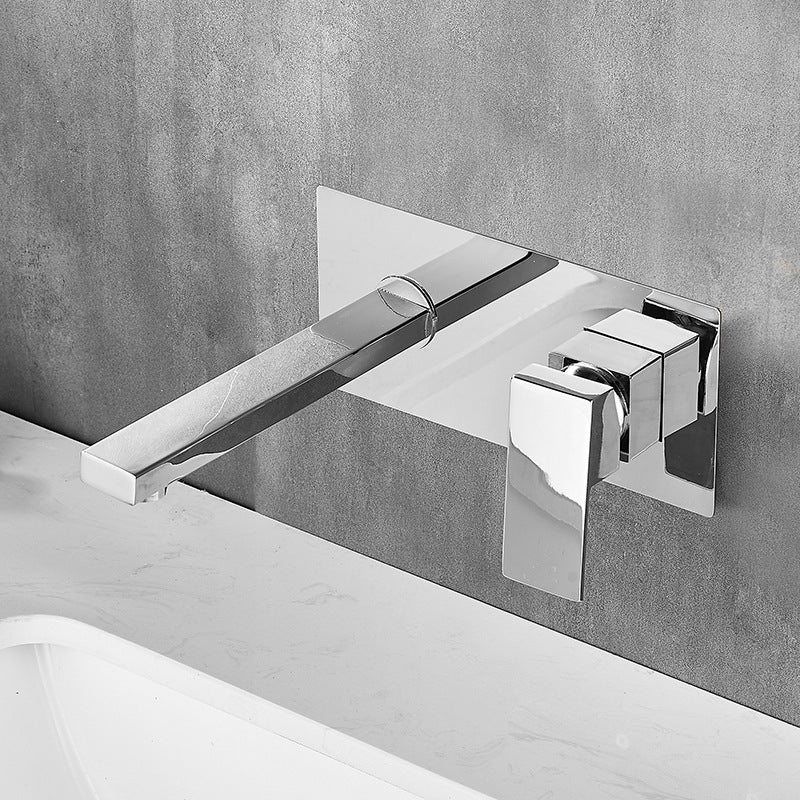 Low Arc Wall Mounted Bathroom Knob Handle Faucet Lavatory Faucet Silver Clearhalo 'Bathroom Remodel & Bathroom Fixtures' 'Bathroom Sink Faucets' 'Bathroom Sinks & Faucet Components' 'bathroom_sink_faucets' 'Home Improvement' 'home_improvement' 'home_improvement_bathroom_sink_faucets' 6957473