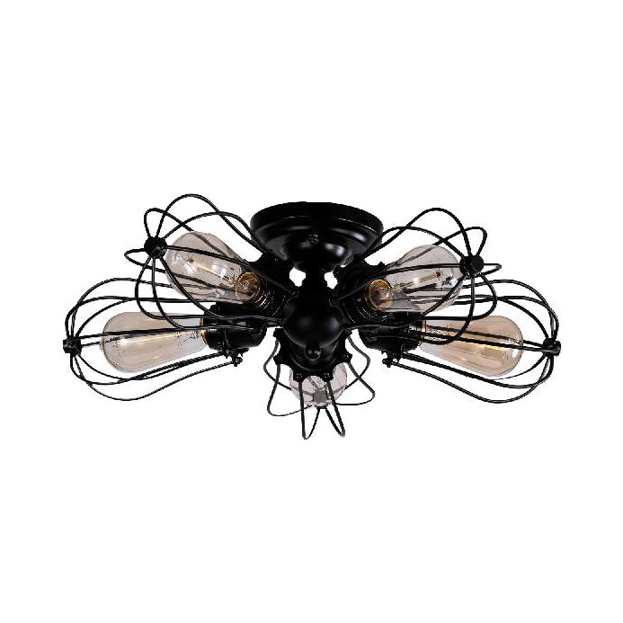 Bulb Shaped Iron Semi Flush Ceiling Light with Wire Guard Vintage Style 3/4/5 Lights Indoor Ceiling Light in Black/Silver Clearhalo 'Ceiling Lights' 'Close To Ceiling Lights' 'Close to ceiling' 'Semi-flushmount' Lighting' 69617