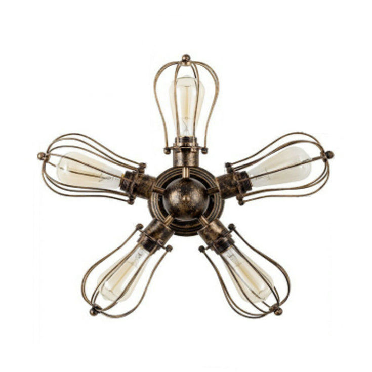 Bulb Shaped Iron Semi Flush Ceiling Light with Wire Guard Vintage Style 3/4/5 Lights Indoor Ceiling Light in Black/Silver 5 Bronze Clearhalo 'Ceiling Lights' 'Close To Ceiling Lights' 'Close to ceiling' 'Semi-flushmount' Lighting' 69618