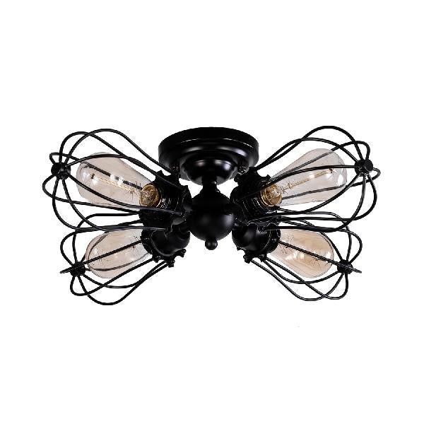 Bulb Shaped Iron Semi Flush Ceiling Light with Wire Guard Vintage Style 3/4/5 Lights Indoor Ceiling Light in Black/Silver Clearhalo 'Ceiling Lights' 'Close To Ceiling Lights' 'Close to ceiling' 'Semi-flushmount' Lighting' 69620