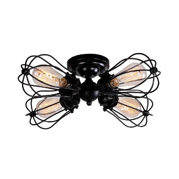 Bulb Shaped Iron Semi Flush Ceiling Light with Wire Guard Vintage Style 3/4/5 Lights Indoor Ceiling Light in Black/Silver 4 Black Clearhalo 'Ceiling Lights' 'Close To Ceiling Lights' 'Close to ceiling' 'Semi-flushmount' Lighting' 69622