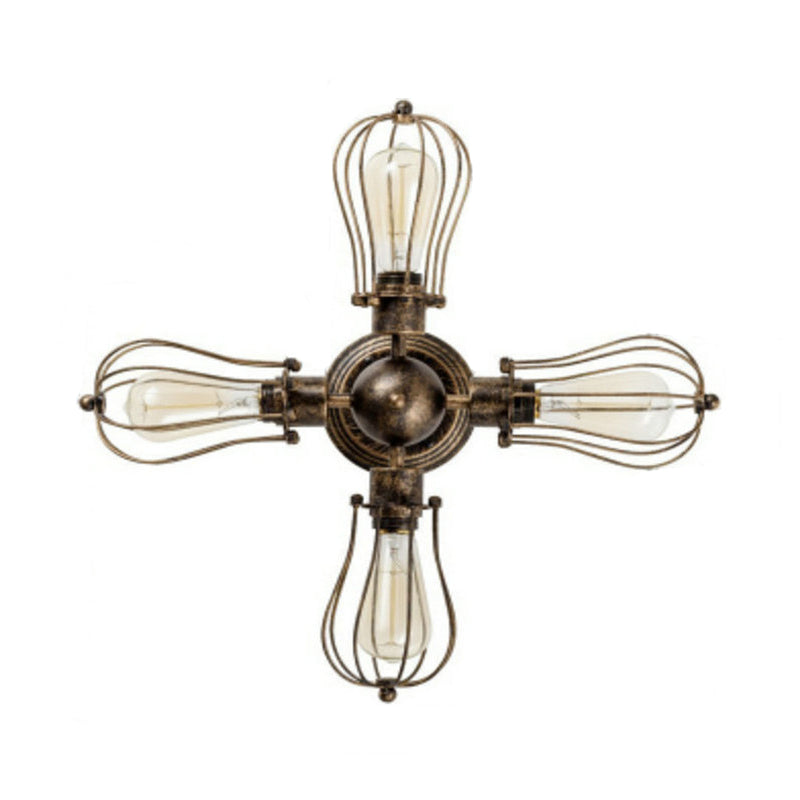 Bulb Shaped Iron Semi Flush Ceiling Light with Wire Guard Vintage Style 3/4/5 Lights Indoor Ceiling Light in Black/Silver 4 Bronze Clearhalo 'Ceiling Lights' 'Close To Ceiling Lights' 'Close to ceiling' 'Semi-flushmount' Lighting' 69624