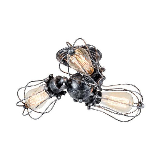 Bulb Shaped Iron Semi Flush Ceiling Light with Wire Guard Vintage Style 3/4/5 Lights Indoor Ceiling Light in Black/Silver 3 Silver Clearhalo 'Ceiling Lights' 'Close To Ceiling Lights' 'Close to ceiling' 'Semi-flushmount' Lighting' 69626