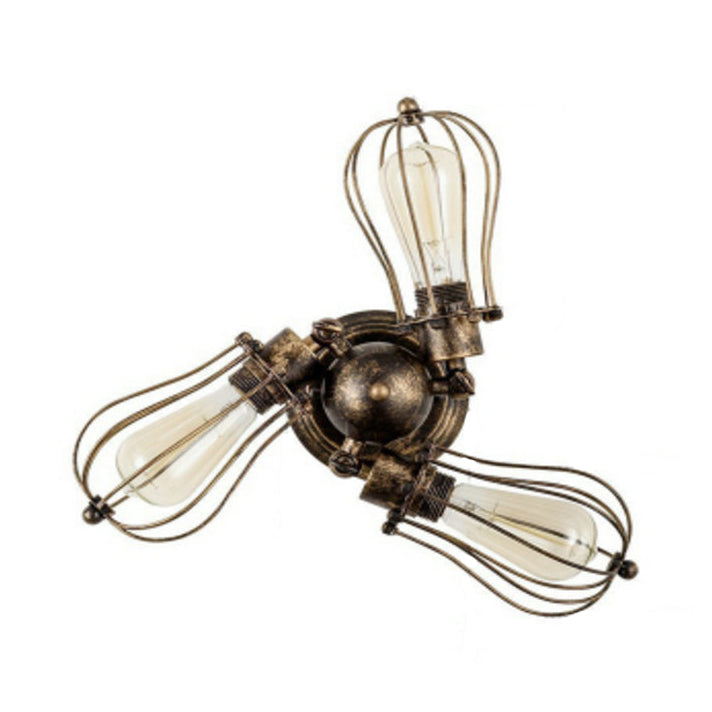 Bulb Shaped Iron Semi Flush Ceiling Light with Wire Guard Vintage Style 3/4/5 Lights Indoor Ceiling Light in Black/Silver 3 Bronze Clearhalo 'Ceiling Lights' 'Close To Ceiling Lights' 'Close to ceiling' 'Semi-flushmount' Lighting' 69627