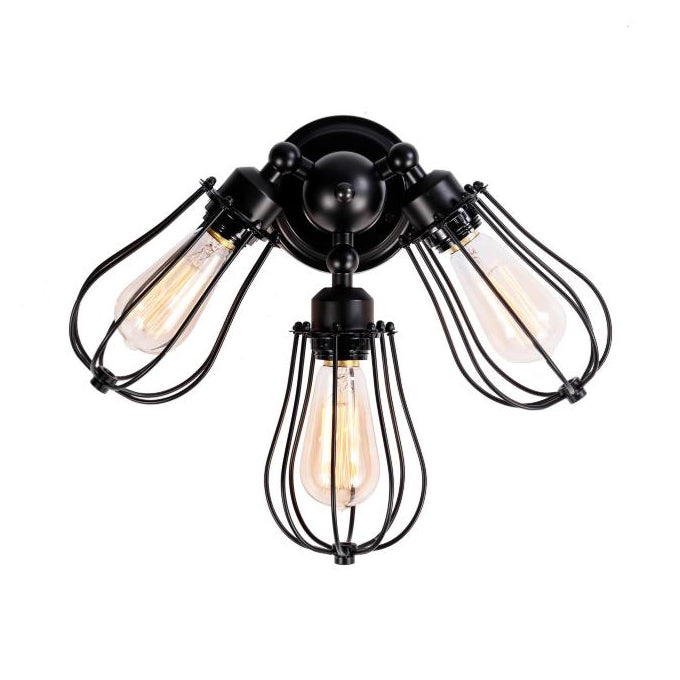 Bulb Shaped Iron Semi Flush Ceiling Light with Wire Guard Vintage Style 3/4/5 Lights Indoor Ceiling Light in Black/Silver Clearhalo 'Ceiling Lights' 'Close To Ceiling Lights' 'Close to ceiling' 'Semi-flushmount' Lighting' 69628