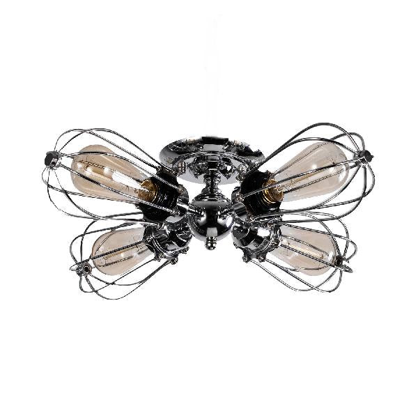 Bulb Shaped Iron Semi Flush Ceiling Light with Wire Guard Vintage Style 3/4/5 Lights Indoor Ceiling Light in Black/Silver Clearhalo 'Ceiling Lights' 'Close To Ceiling Lights' 'Close to ceiling' 'Semi-flushmount' Lighting' 69629