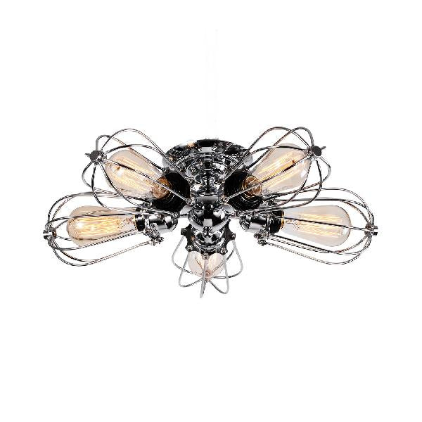 Bulb Shaped Iron Semi Flush Ceiling Light with Wire Guard Vintage Style 3/4/5 Lights Indoor Ceiling Light in Black/Silver 5 Chrome Clearhalo 'Ceiling Lights' 'Close To Ceiling Lights' 'Close to ceiling' 'Semi-flushmount' Lighting' 69631