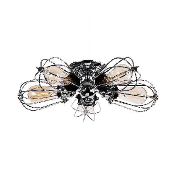 Bulb Shaped Iron Semi Flush Ceiling Light with Wire Guard Vintage Style 3/4/5 Lights Indoor Ceiling Light in Black/Silver Clearhalo 'Ceiling Lights' 'Close To Ceiling Lights' 'Close to ceiling' 'Semi-flushmount' Lighting' 69632