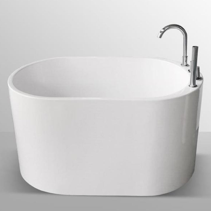 Freestanding White Bathtub Oval Modern Back to Wall Bath With Faucet Clearhalo 'Bathroom Remodel & Bathroom Fixtures' 'Bathtubs' 'Home Improvement' 'home_improvement' 'home_improvement_bathtubs' 'Showers & Bathtubs' 6963464