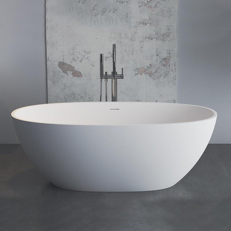 Stone Oval Soaking Bathtub Antique Finish Back to Wall Bath Tub Matte White 59"L x 31"W x 22"H Clearhalo 'Bathroom Remodel & Bathroom Fixtures' 'Bathtubs' 'Home Improvement' 'home_improvement' 'home_improvement_bathtubs' 'Showers & Bathtubs' 6963527