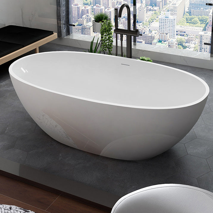 Stone Oval Soaking Bathtub Antique Finish Back to Wall Bath Tub White Clearhalo 'Bathroom Remodel & Bathroom Fixtures' 'Bathtubs' 'Home Improvement' 'home_improvement' 'home_improvement_bathtubs' 'Showers & Bathtubs' 6963528