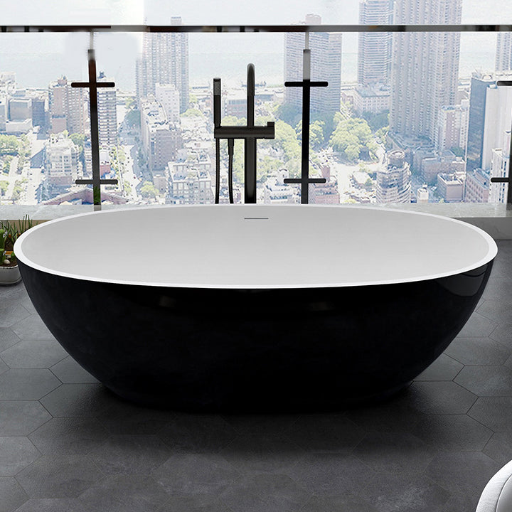 Stone Oval Soaking Bathtub Antique Finish Back to Wall Bath Tub Black White Clearhalo 'Bathroom Remodel & Bathroom Fixtures' 'Bathtubs' 'Home Improvement' 'home_improvement' 'home_improvement_bathtubs' 'Showers & Bathtubs' 6963529