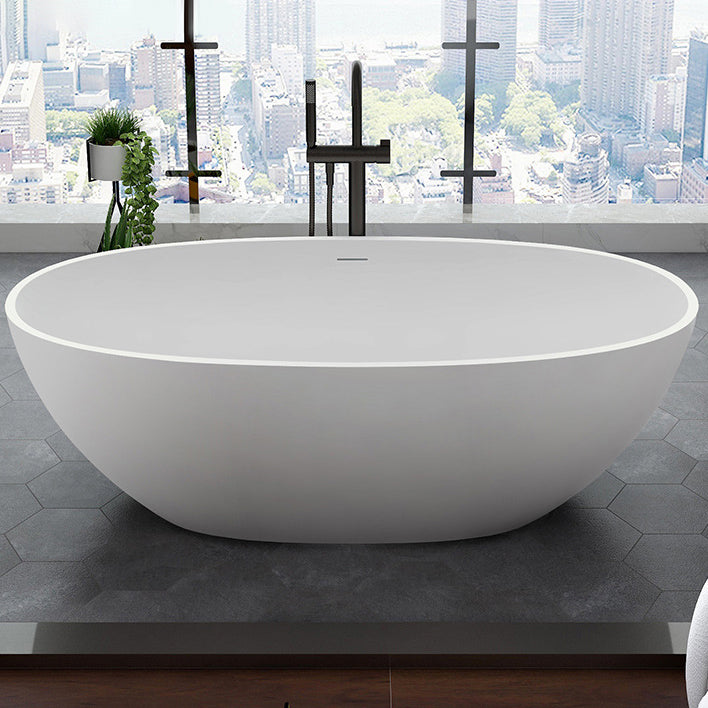 Stone Oval Soaking Bathtub Antique Finish Back to Wall Bath Tub Matte White Clearhalo 'Bathroom Remodel & Bathroom Fixtures' 'Bathtubs' 'Home Improvement' 'home_improvement' 'home_improvement_bathtubs' 'Showers & Bathtubs' 6963531