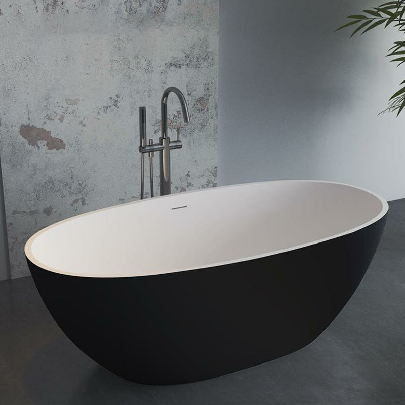 Stone Oval Soaking Bathtub Antique Finish Back to Wall Bath Tub Black White 71"L x 35"W x 22"H Clearhalo 'Bathroom Remodel & Bathroom Fixtures' 'Bathtubs' 'Home Improvement' 'home_improvement' 'home_improvement_bathtubs' 'Showers & Bathtubs' 6963532