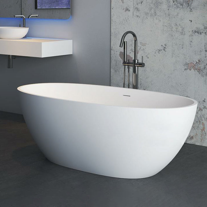 Stone Oval Soaking Bathtub Antique Finish Back to Wall Bath Tub Matte White 55"L x 31"W x 22"H Clearhalo 'Bathroom Remodel & Bathroom Fixtures' 'Bathtubs' 'Home Improvement' 'home_improvement' 'home_improvement_bathtubs' 'Showers & Bathtubs' 6963533