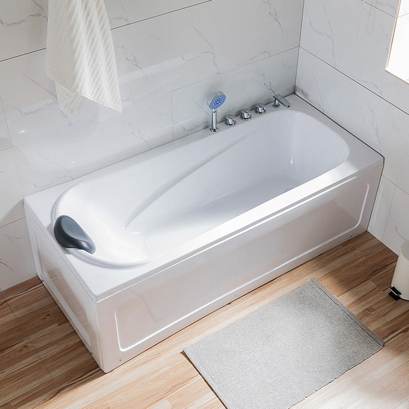 Back to Wall Rectangular Bath Freestanding Acrylic Soaking White Bathtub Right Tub with Silver 5-Piece Set Clearhalo 'Bathroom Remodel & Bathroom Fixtures' 'Bathtubs' 'Home Improvement' 'home_improvement' 'home_improvement_bathtubs' 'Showers & Bathtubs' 6963590