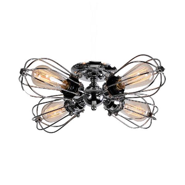 Bulb Shaped Iron Semi Flush Ceiling Light with Wire Guard Vintage Style 3/4/5 Lights Indoor Ceiling Light in Black/Silver 4 Chrome Clearhalo 'Ceiling Lights' 'Close To Ceiling Lights' 'Close to ceiling' 'Semi-flushmount' Lighting' 69636