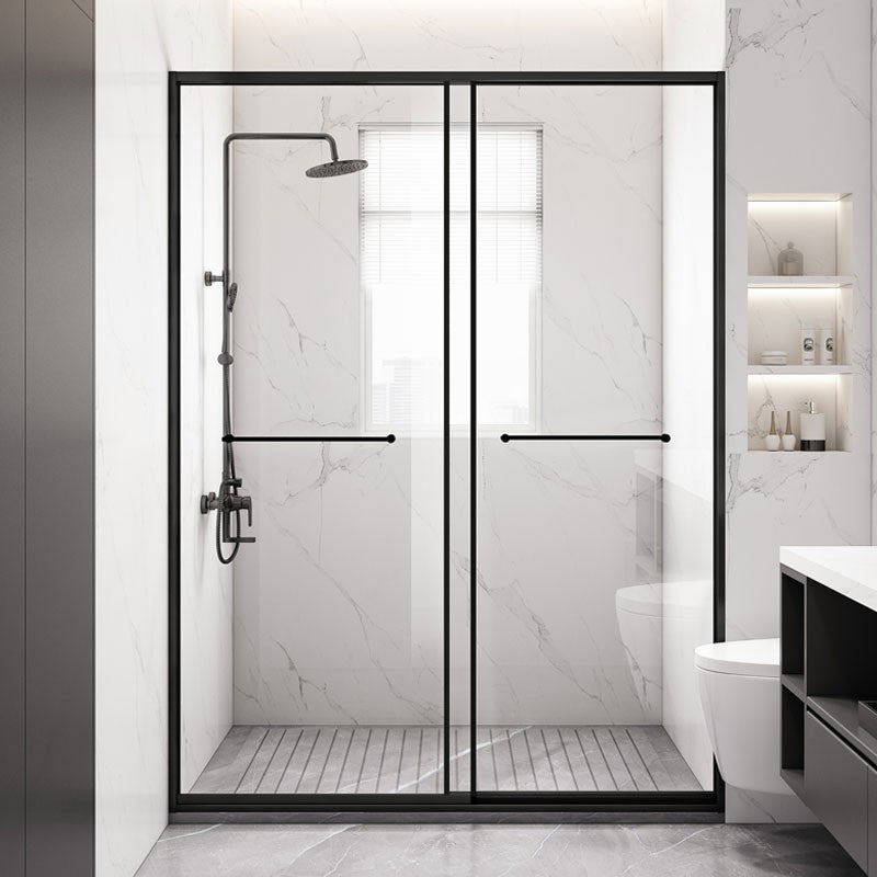 Frame Metal Double Sliding Shower Bath Door 78.7 High Clear Shower Door Black Clearhalo 'Bathroom Remodel & Bathroom Fixtures' 'Home Improvement' 'home_improvement' 'home_improvement_shower_tub_doors' 'Shower and Tub Doors' 'shower_tub_doors' 'Showers & Bathtubs' 6968199