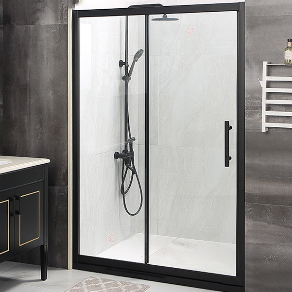 Modern Black Frame Shower Bath Door Transparent Single Sliding Shower Door Left Clearhalo 'Bathroom Remodel & Bathroom Fixtures' 'Home Improvement' 'home_improvement' 'home_improvement_shower_tub_doors' 'Shower and Tub Doors' 'shower_tub_doors' 'Showers & Bathtubs' 6968263