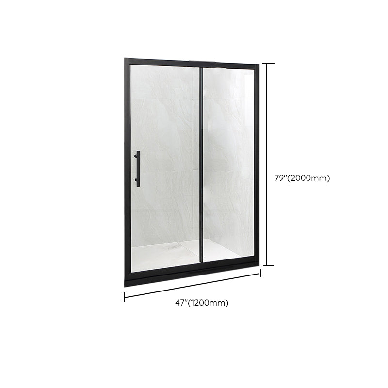 Modern Black Frame Shower Bath Door Transparent Single Sliding Shower Door Clearhalo 'Bathroom Remodel & Bathroom Fixtures' 'Home Improvement' 'home_improvement' 'home_improvement_shower_tub_doors' 'Shower and Tub Doors' 'shower_tub_doors' 'Showers & Bathtubs' 6968270