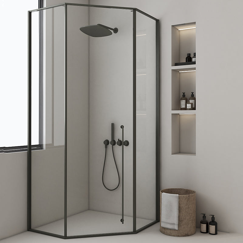 Extreme Narrow Full Frame Diamond Shape Tempered Glass Shower Door Gun Grey Left Clearhalo 'Bathroom Remodel & Bathroom Fixtures' 'Home Improvement' 'home_improvement' 'home_improvement_shower_tub_doors' 'Shower and Tub Doors' 'shower_tub_doors' 'Showers & Bathtubs' 6968468