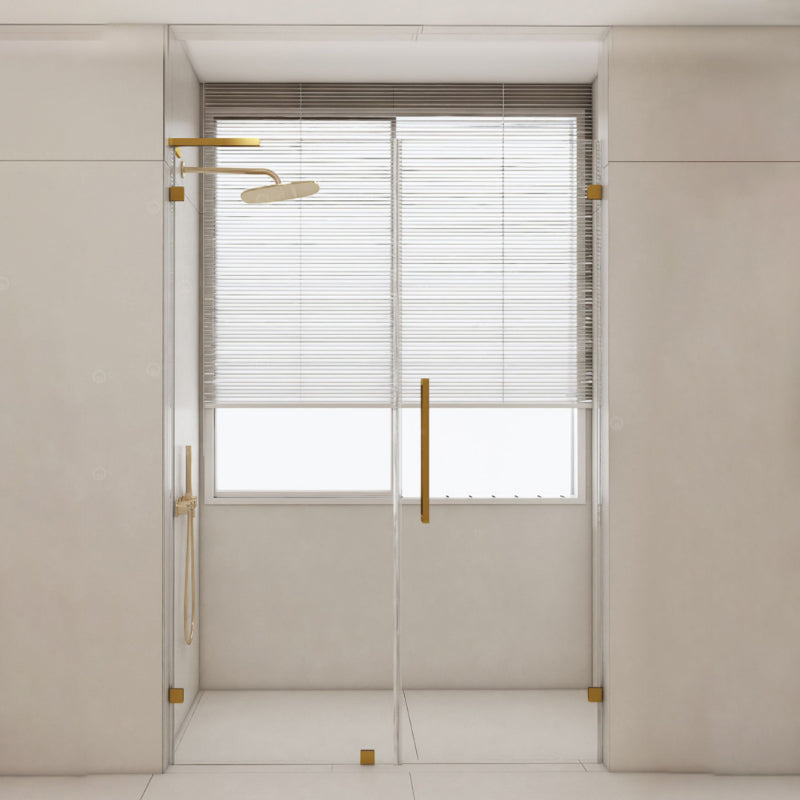 Hinged Frameless Tempered Glass Shower Door, One-line Shower Door Clearhalo 'Bathroom Remodel & Bathroom Fixtures' 'Home Improvement' 'home_improvement' 'home_improvement_shower_tub_doors' 'Shower and Tub Doors' 'shower_tub_doors' 'Showers & Bathtubs' 6968483